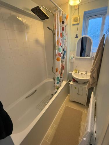 a bathroom with a tub and a sink at Birch House in London