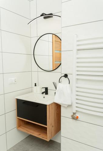 a bathroom with a sink and a mirror at Urocze Wysowa in Wysowa-Zdrój