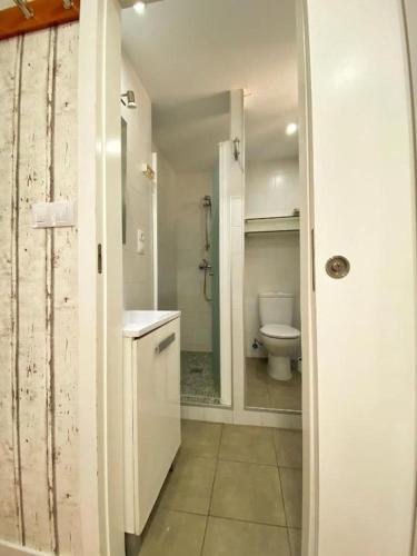 a white bathroom with a toilet and a sink at Apartamentos Gorbea Suites in Sierra Nevada