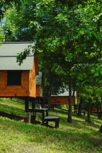 a tree house with a picnic table in a park at Agronidi Baladin StarsBox in Piozzo