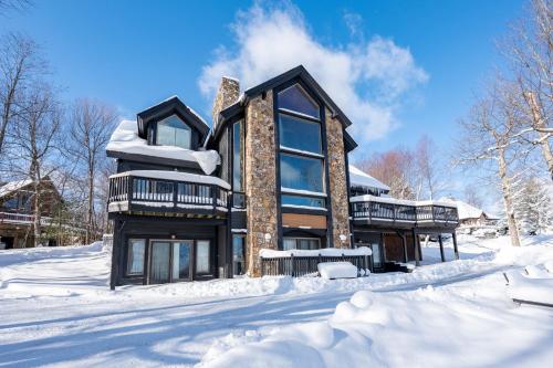 a house covered in snow in the snow at Tips Up by Railey Vacations in McHenry