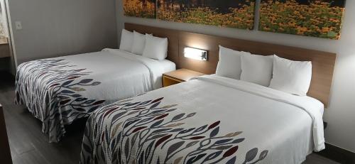 two beds sitting next to each other in a hotel room at Red Roof Inn Leeds in Leeds