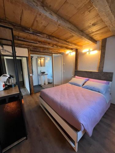 a bedroom with a large bed in a room at GIAMI affittacamere & SPA in Santa Giustina