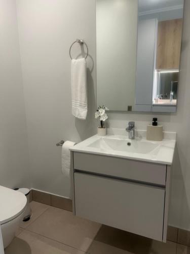 a white bathroom with a sink and a toilet at Executive Studio at Ellipse Galileo - Waterfall in Midrand
