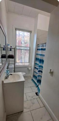 a bathroom with a sink and a shower at Charm's City Cozy Studio in Baltimore
