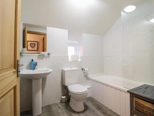 a bathroom with a toilet and a sink and a bath tub at Old Station Cottage in Blaenau-Ffestiniog