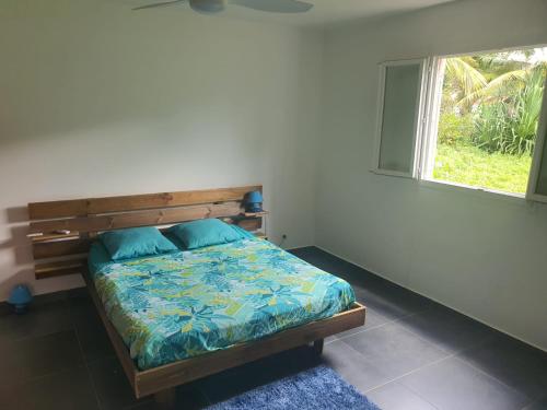 a bedroom with a bed and a window at Villa familiale pensé pour vous in Les Abymes