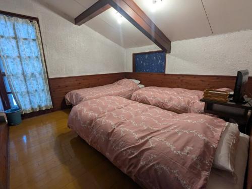 a bedroom with two beds and a window at Hachiko Inn in Myoko