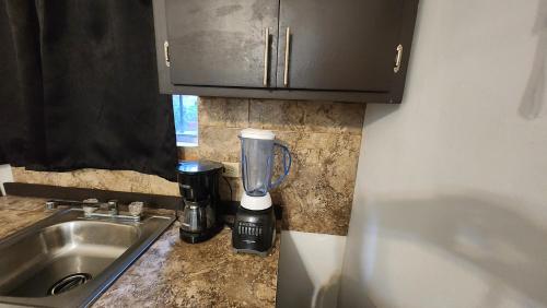 a blender sitting on a counter next to a sink at Vizcaino Departamento con cocina in Ensenada