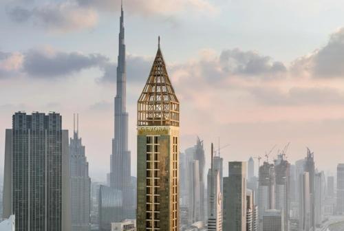 a view of the burj khalifa and the tallest building in the world at Gevora Hotel in Dubai
