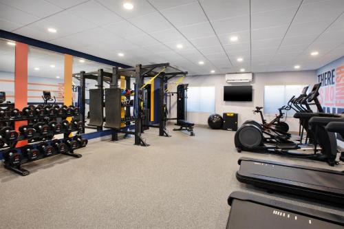 a gym with several treadmills and bikes in a room at Hampton Inn Detroit/Belleville-Airport Area in Belleville