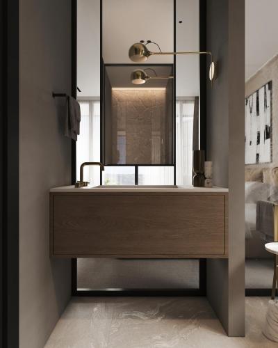 a bathroom with a sink and a mirror at Villa White Lotus in Selca