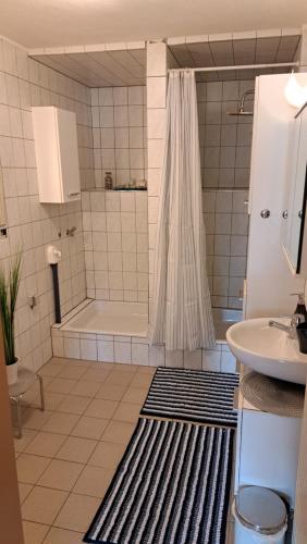 a bathroom with a shower and a sink at Ferienwohnung Pölzlbauer in Neuwald