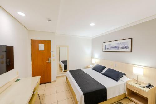ein Hotelzimmer mit Bett und Fernseher in der Unterkunft Hotel Maione in Goiânia