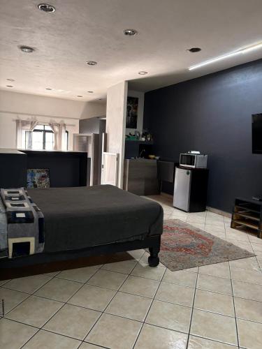 a bedroom with a bed and a tv in it at Departamento en el corazón de Zamora, a 2 cuadras del Santuario Guadalupano in Zamora de Hidalgo