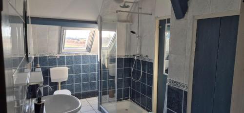 a bathroom with a glass shower and a sink at Noord-Hollands Hof Dream in Spijkerboor