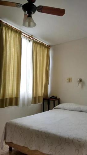 a bedroom with a bed and a ceiling fan at Hotel Necochea in Mendoza