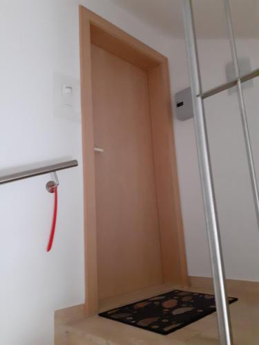 a door in a room with a mat next to it at Gästewohnung in Parkstetten bei Straubing in Parkstetten