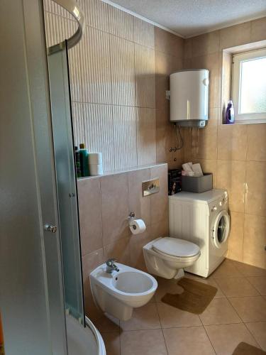 a bathroom with a toilet and a sink and a shower at APARTMAN Iva in Tomislavgrad