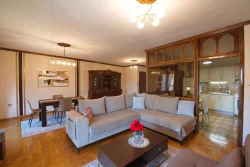 a living room with a couch and a table at Alexandra Welcome Maxi Place in Kastoria