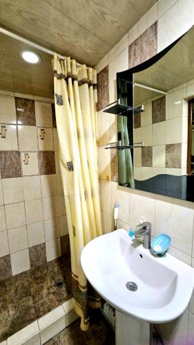un bagno con lavandino e specchio di Asine Yerevan a Yerevan