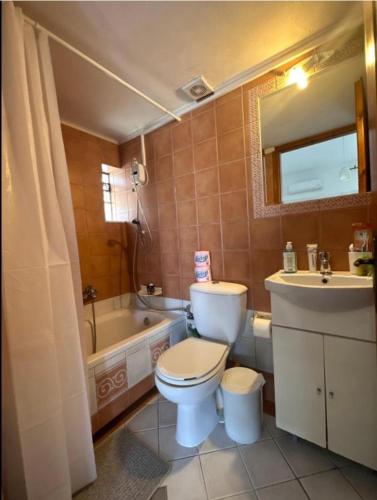 a bathroom with a toilet and a sink and a tub at Nova Marine in Souda