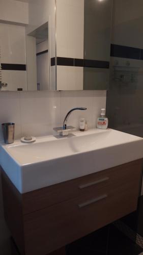 y baño con lavabo blanco y espejo. en de Notenbalk aan Zee en Vlissingen