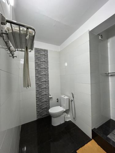 ein weißes Badezimmer mit Toilette und Dusche in der Unterkunft Crystal in Tangier
