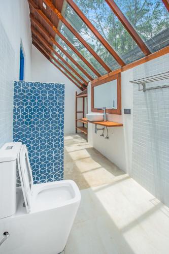 a bathroom with a toilet and a shower and a window at Clara Villas Amithirigala in Avissawella