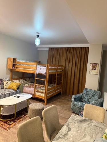 a living room with a bunk bed and a couch at Nino's Home in Bakuriani