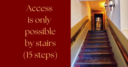 a picture of a staircase with the words access is only possible by stairs steps at Bayard Bellecour in Lyon