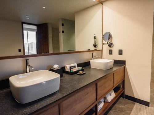 a bathroom with a sink and a mirror at Galeria Plaza Leon in León