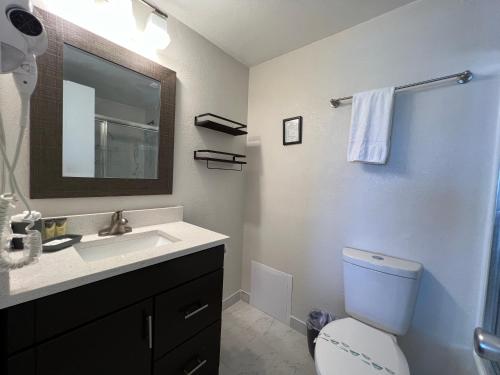 a bathroom with a sink and a toilet and a mirror at 15 - Amazing Vulcano Bay - Universal View in Orlando