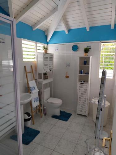 a bathroom with a toilet and a sink at Haut de villa " JODI " in Sainte-Rose