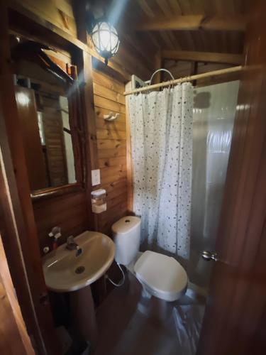 a bathroom with a toilet and a sink at La esmeralda in Arbeláez