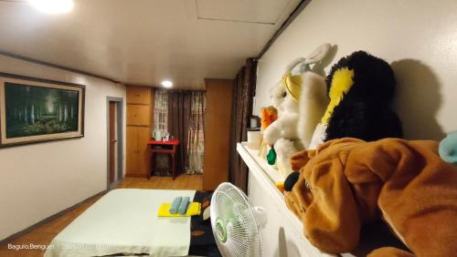 a room with many stuffed animals on a shelf at Kochimoto Homestay in Baguio