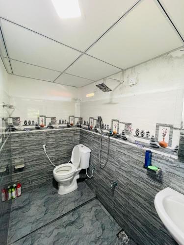 a bathroom with a toilet and a sink at Siri Niwasa Sky Villa in Ahangama