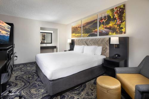 a hotel room with a large bed and a couch at Clarion Pointe Biltmore Village in Asheville