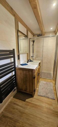 a bathroom with a sink and a shower at Oustal de Piarelle in Saint-Jean-du-Bruel
