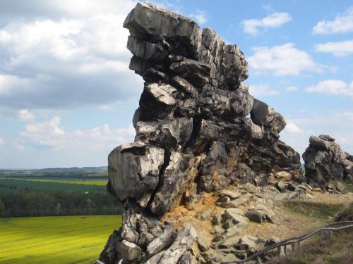 a stack of rocks on top of a hill at Ferienhaus Wotan in Thale