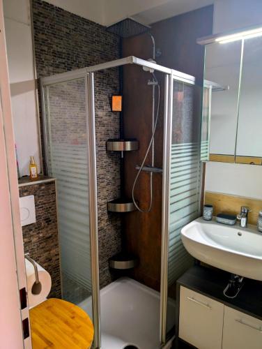 a bathroom with a shower and a sink at Entspannen in Passau an der Donau inklusive Netflix in Passau