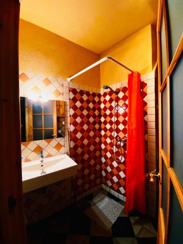 a bathroom with a shower with a sink and a shower at Ebrevista in Miravet
