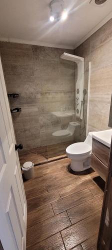 a bathroom with a toilet and a sink and a tub at Depto 3 in Villarrica