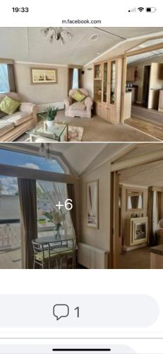 two pictures of a living room and a dining room at Rimmie's Retreat, Cresswell Towers in Cresswell