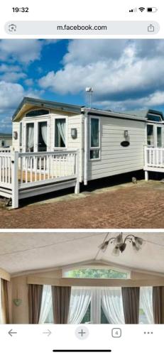 a collage of two pictures of a mobile home at Rimmie's Retreat, Cresswell Towers in Cresswell