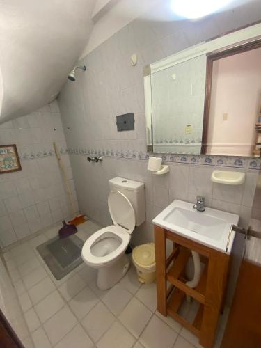 a bathroom with a toilet and a sink at Duplex 4 con cochera privada y parrilla in San Clemente del Tuyú