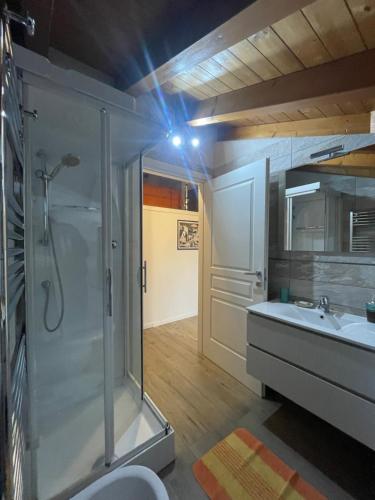 a bathroom with a shower and a sink at Homely - Malpensa & Fiere Milano in Cardano al Campo
