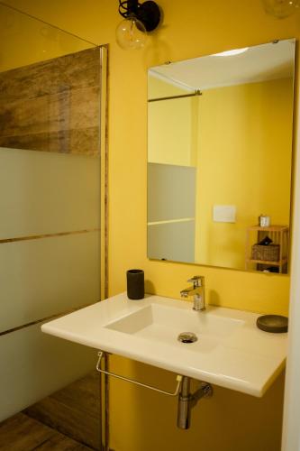 a bathroom with a white sink and a mirror at Agriturismo Cà Vida in Ziano Piacentino