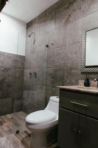 a bathroom with a toilet and a shower at Hotel Boutique in Querétaro