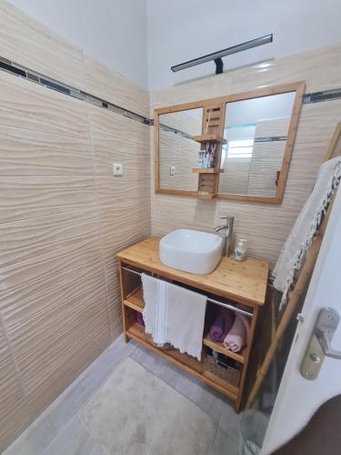 a bathroom with a sink and a mirror at Studio Hamaca112 à Marie-Galante in Folle Anse